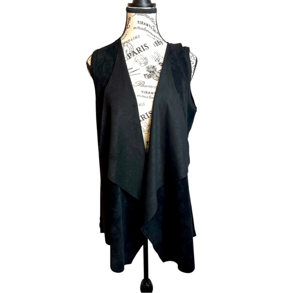 Calvin Klein Black Faux Suede Waterfall Vest small medium large